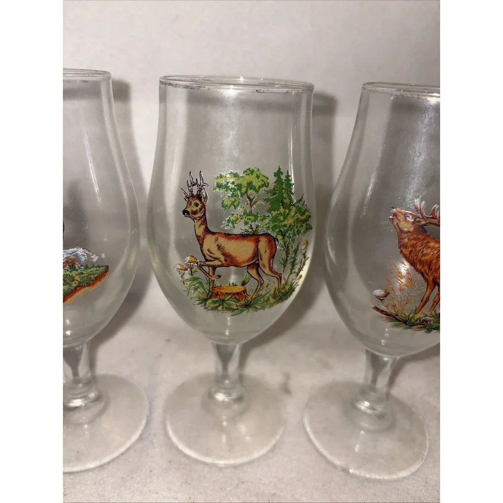 Vintage Beer Glasses Deer Game Hunting Biertulpen Jagdlichen Motifs Bar Elk 5